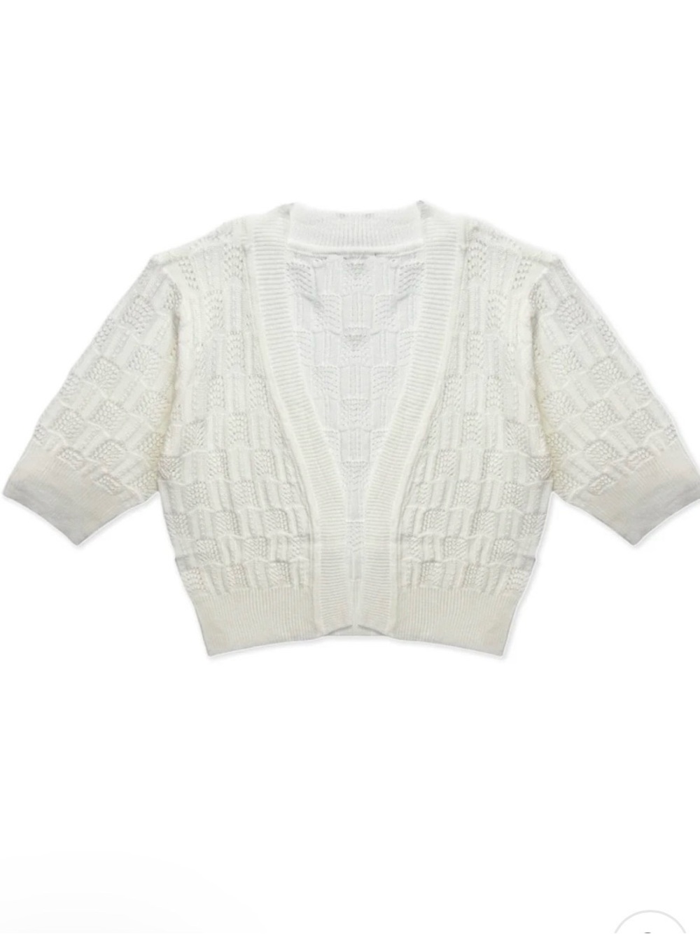 Katie J NYC White Cable-Knit Short Sleeve Cardigan in Junior sizing